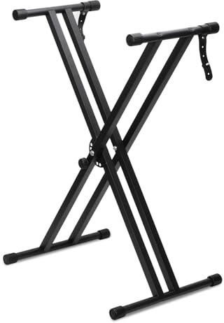 Keyboardständer für E-Pianos,X-förmig Doppelstrebiger E-Piano Ständer mit Verriegelungsriemen und Schnellspannmechanismus,Keyboard Ständer verstellbar 32 cm bis 97 cm für 54 61 76 88 Tasten (Schwarz)