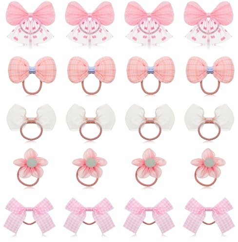 cobee 20 stycken söta hårgummi, rosa hårband med rosett blommor elastiskt hårband hårsmycke barn blomma hårsnodd för kvinnor flickor småbarn