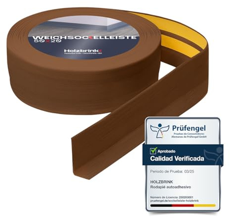 HOLZBRINK Weichsockelleiste selbstklebend PVC 50x20mm, 25 m | Winkelleiste für Küchenarbeitsplatte, Bodenbelag | Eckleiste selbstklebend | Farbe: Eiche Dunkel