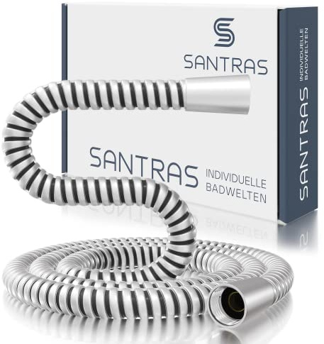 SANTRAS® Duschschlauch 1,5m aus Kunststoff in Velourchrom inkl. Dichtungen - Brauseschlauch mit Verdrehschutz & Knickschutz - Standard Anschluss & Trinkwassergeprüft für Dusche und Badewanne