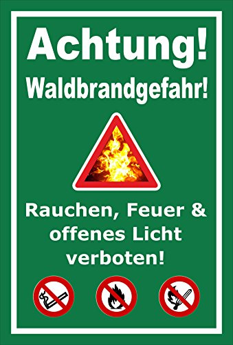 Melis-Folienwerkstatt Schild Waldbrandgefahr - Rauchen Feuer – 15x10 cm – 3mm Aluverbund – mehrere Größen/Materialien