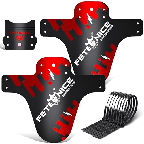 FETESNICE 2PCS Bicicletta Mud Guard Plus 26 650B 27,5 29 MTB Parafango Paraspruzzi Bike Bike MTB Fascette (Rosso)