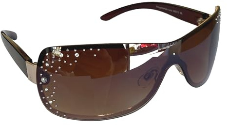 Sonnenbrille Damenbrille mit Strasssteinen Brille Monoglas Sportlicher Style Damen M 33 (Braun Gold.)