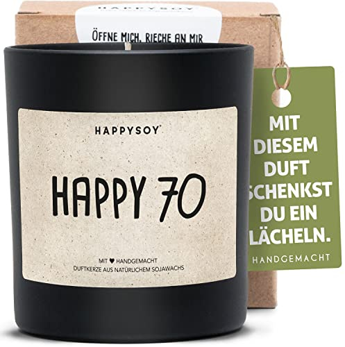 70. Geburtstag Soja Duftkerze im Glas mit Spruch - natürlich handgemacht - persönlich nachhaltig Geschenk beste Freundin Freund Mama Papa Oma Opa siebzig 70ster happy birthday Liebe Glück