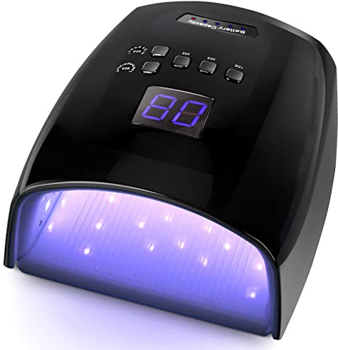 Linssy UV LED Nail Lamp Rechargeable, Cordless 66W Nail Dryers for Gel and Regular Polish, Nail Polish Curing Gel LED Dryer with 5 Timer Setting, Automatic Sensor, LCD Display, Black
