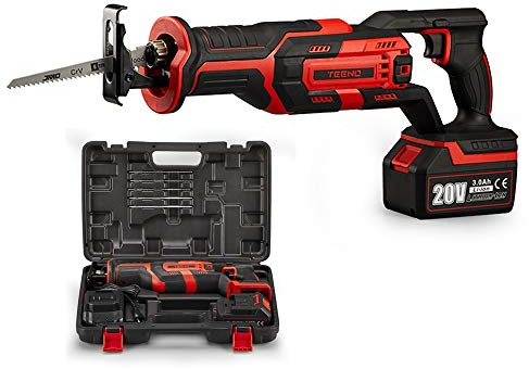 Sega a Gattuccio,TEENO 20V Sega Universale Multifunzionecon,5 lame di sega, con 3 Ah batterie, scatola in plastica
