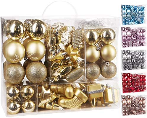 BRUBAKER 77-teiliges Set Weihnachtskugeln Christbaumschmuck | Kunststoff Gold / Silber