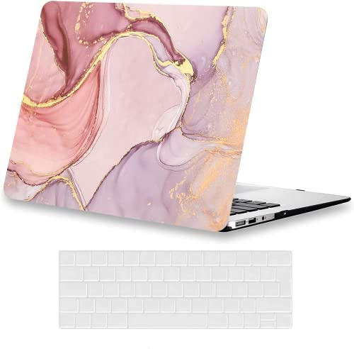 AUSMIX Kompatibel mit MacBook Air 13 Zoll Hülle 2021 2020 2019 2018 Release M1 A2337 A2179 A1932 Hülle, Ultradünne Plastik Hartschale Schutzhülle Snap Case und Tastaturschutz, Marmorrosa