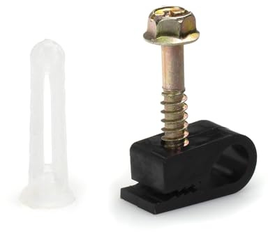THE CIMPLE CO Ribbed Plastic Conical Wall Anchors and Cable Screw Clips for Stucco, Brick, Concrete, Drywall, and Similar Siding Materials - Kit of 100 Screw Clips and 100 Anchors, Black