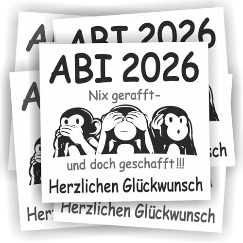 Play-Too 5 Aufkleber Flaschenetikett Etikett Abi Abitur Reifeprüfung 3 Affen Nix gerafft und doch geschafft 2026