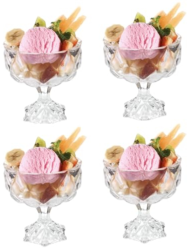 Royal Cuisine Ice Cream Glass Bowls - Diamond Dessert Glass Cups Set of 2 (4)