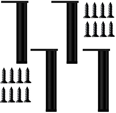 4 Stück Möbelfüße Metall Verstellbar, Schrankfüsse Schwarz 15cm, Sofa füße, Tischbeine für Couchtisch, TV-Schrank, Nachtschrank,Teetisch,Mit Schrauben+rutschfeste Basis+Höhe verstellbar von 15–15,8cm