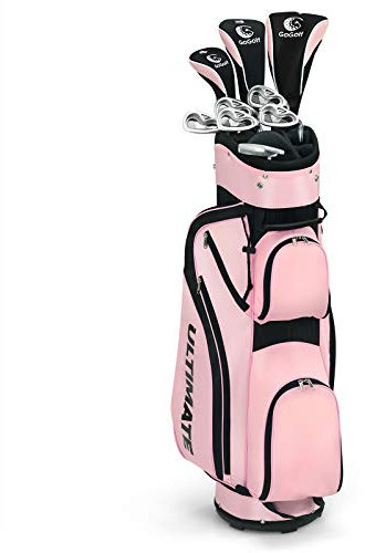 COSTWAY Ensemble de Golf Complet pour Femmes 10 Pièces, Tour Complet Kit de Golf, avec Drivers en Alliage, 3# Bois,4# Hybride, 6#-9# Iron, et Sac de Transport, Rose