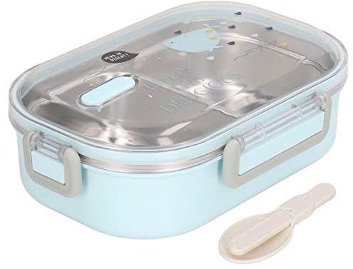 Wakects Lunchbox mit 2 Fächern und Besteck aus Edelstahl, luftdicht, 21,5 x 15 x 6,5 cm, Hellblau