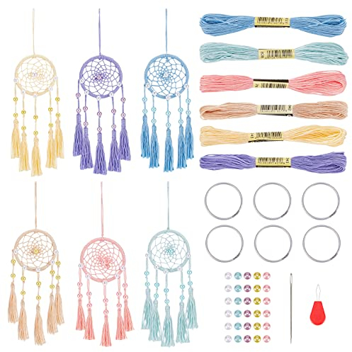 INFUNLY Lot de 6 petits attrape-rêves DIY - Kit de bricolage - Pour pendentif de sac - Fil coloré - Attrape-rêves - Fait à la main - Pour porte-clés, miroir de voiture