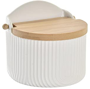 PLUS HOME Salero de Cocina de Cerámica con Tapa Diseños Originales.(BLANCO)(12X10X11CM)