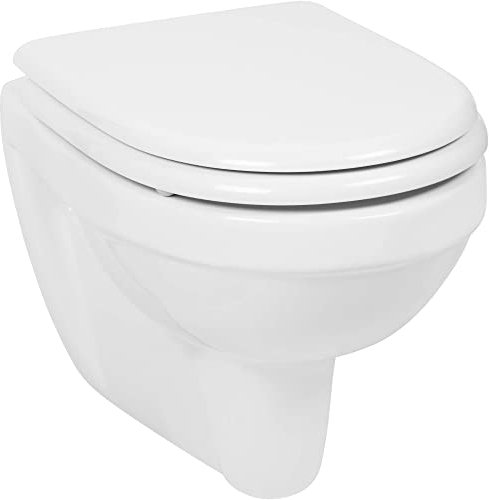 Saqu Just Kompakt-Hänge-WC mit Tiefspül mit Absenkautomatik und Quickrelease-WC-Sitz Weiß - Wand-WC - Keramik