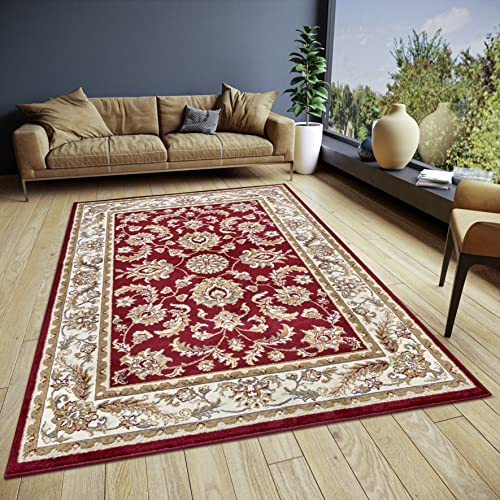 Hanse Home Reni - Alfombra Oriental clásica de Tejido denso con Adornos y Motivos Florales, Pelo Corto Suave para Dormitorio, Comedor, salón, Pasillo, Color Rojo y Crema, 80 x 120 cm