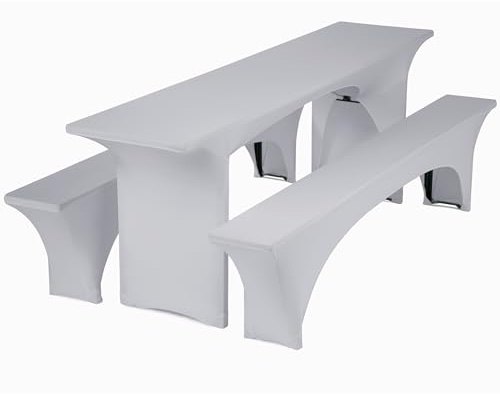 Gräfenstayn® Leopold Stretch - Biertischhussen-Set 3tlg. für Bierzeltgarnitur - 50cm oder 70cm Tischbreite - mit Öko-Tex Siegel Standard 100 : Geprüftes Vertrauen (Grau, 50x220)