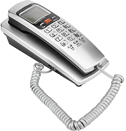 Telefono con Filo, Telefoni Fissi per Telefono da Parete Domestico con ID Chiamante Standard FSK/DTMF, Richiamata, Funzione di Riproduzione di un Tasto (Argento)