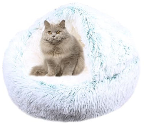 Plüsch Donut Katzenbett Haus, Katze Beruhigendes Bett Haustierkissen, rutschfestes Katzenzeltkissen Kätzchen Welpe Haustierbett, Katzennest Katzenhöhle Schlafbett Katzensofa waschbar, 60 cm, Grün 1