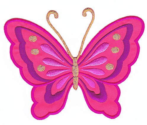 Schmetterling Pink groß Aufnäher zum aufbügeln oder aufnähen Bügelbild Aufbügler für Kleidung gestickter Bügelpatch Applikation Butterfly Falter Patch Größe 11 x 8,2 cm