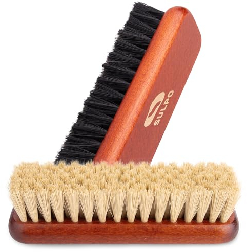 SULPO Schuhbürste - Länge 16 Zentimeter - Schuhputzsets - Schuhputzbürste Schuhbürsten Lederbürste putzen - Schmutzbürste weiche Borsten schwarz und Natur Polierbürste - 2 Stück Set - Schuhpflege
