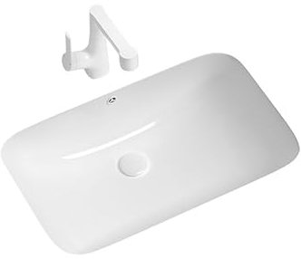 Lavabo quadrato in ceramica bianca, lavabo in ceramica da bagno sottopiano, lavabo da balcone con rubinetto quadrato da incasso, lavabo da lavanderia da incasso, adatto per bagni, balconi, ecc. (Size