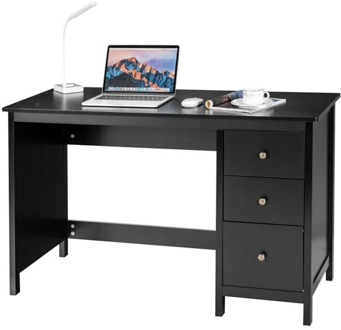 LIFEZEAL Scrivania Nera con 3 Cassetti, Scrivania Ufficio, 120x50x75 cm, Scrivania per Computer, Moderno, Semplice, Postazione di Lavoro, Scrittoio Porta PC, in Legno, per Studio, Max 55 kg