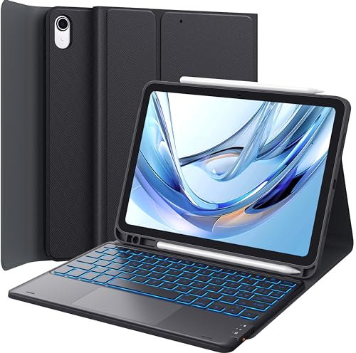 CHESONA Tastiera iPad 10 Generazione, Cover con Tastiera iPad 11 Generazione 2025 A16, Touchpad Intelligente, Retroilluminazione a 7 Colori, 2 Canali BT, Magnetica Italiano QWERTY, Nero