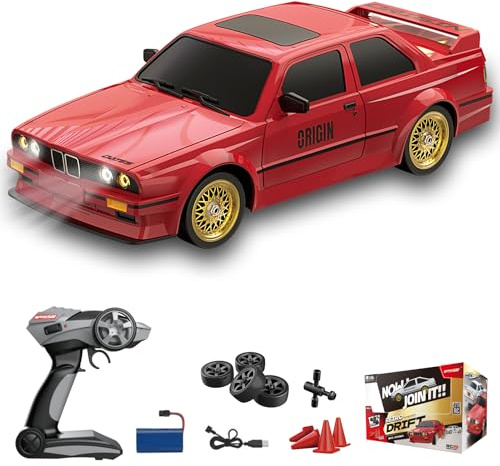 Hylukon Drift Auto, 30 km/h RC Drift Car 1:16 2,4 GHz Ferngesteuertes Auto 4WD RC Auto Drift Car mit LED Licht, 4 Rennen und Drift-Rädern, Cooler Roter Retro Stil