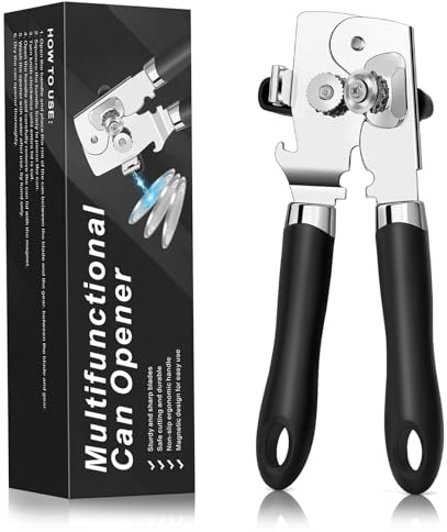 JOEJONI Dosenöffner Manuell, 3 In 1 Multifunktionaler Magnet Büchsenöffner, Dosenöffner mit Rutschfest Griff und Ergonomischer Drehknopf, für Ältlich Menschen, Camping, Koch