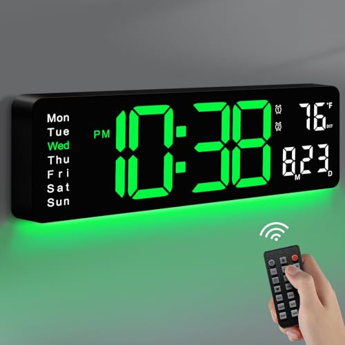 MASHI Digital Wall Clock, 16 Large Display Digital Clock with Remote Control, Auto-Dimming Wall Clock with Night Light, DST, Date Week,Temp for Living Room, Bedroom, Decor, Gift for Elderly