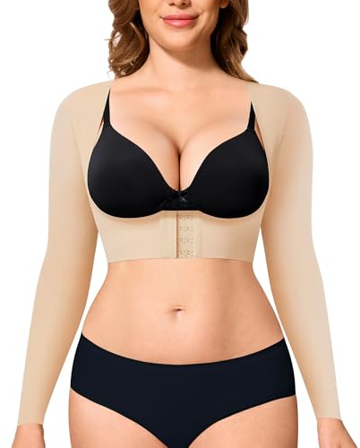 YERKOAD Moldeadores de brazos para mujer, mangas de compresión posoperatorias, faja con cierre frontal, Beige, M