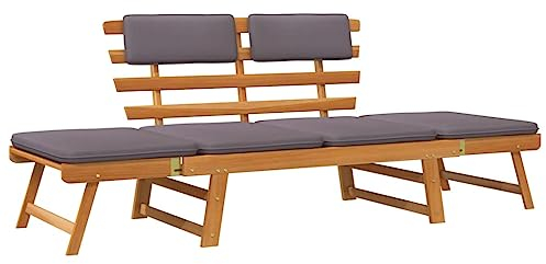 Makastle Gartenbank Beide Seiten Sind Verstellbar Tagesbett Sonnenliege Gartensofa mit Auflagen & klappbaren Armlehne, Balkonbank aus Holz, Sitzbank für Garten, Balkon, 190 cm Massivholz Akazie