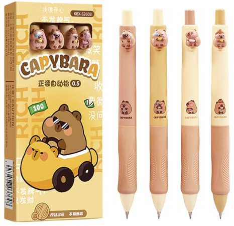 MOZXIRZ 4 st söta mekaniska pennor 0,5 mm tecknad capybara mekanisk penna Kawaii mjukt grepp pennor skolpenna för barn studenter flickor pojkar kvinnor (Capybara)