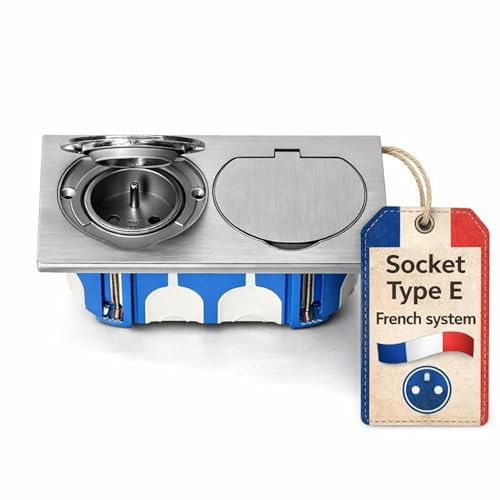 Double Prise Électrique Encastrable en Acier Inoxydable, Prise de Sol IP55, Couvercle à Charnière, Borne Enfichable, Boîte d'Interrupteur Coupe-Vent, Type E Français