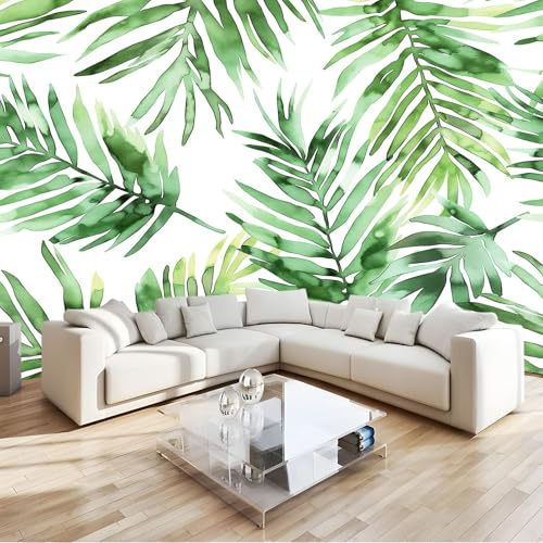 Art Papel Tapiz Fotográfico Hojas Verdes Hojas De Palma Papel Pintado no Tejido Lana Decoración De Pared Sala Cuarto Póster Mural para Sala de estar Dormitorio Infantil Decoración