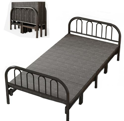 Muebles Cama Plegable Matrimonio Cama Plegable Metálica, Cama Plegable Doméstica Sin Instalación, Bastidor Engrosado, Capacidad de Carga 500Kg, Ahorro de Espacio(Black,190x90x77cm)
