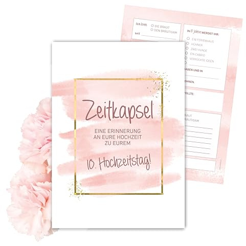 MILINDO Karten Hochzeitsgeschenk Zeitkapsel - Geschenk für Brautpaar – Erinnerungskarten – Gold – Rosa - Neutral