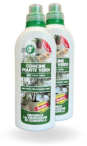 Concime Speciale per Piante Verdi - NPK 7-5-6 con Rame e Ferro - Nutrizione Completa per Piante da Interno e da Balcone 1l