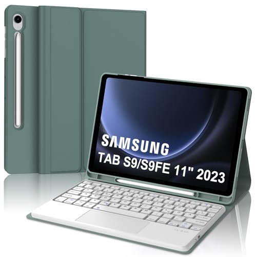 Tastatur für Samsung Galaxy Tab S9FE/S10FE 10.9, Hülle Tastatur Galaxy Tab S9/S10FE 2025 con Touchpad, Magnetisch Abnehmbarer mit QWERTZ Keyboard für Samsung S10FE/S9FE/S9 10.9 Zoll 2025, Dunkelgrün