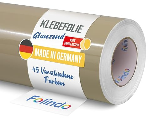 FOLINDO Möbelfolie selbstklebend Glanz Vinyl - langlebige Möbel Klebefolie 082 Beige 5 m x 126 cm - Klebefolie Küche - selbstklebende Folie Möbel - moderne Schrankfolie versch. Größen