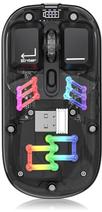 Cuifati Kabellose Gaming-Maus, Einzigartige Computermaus mit Transparentem Gehäuse, BT 5.0/2.4G 2-Modus USB Ergonomische Optische Mäuse, RGB-Beleuchtung, 3 DPI-Stufen, Wiederaufladbare