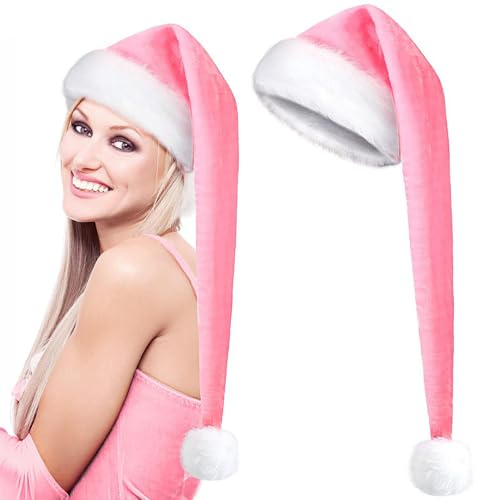 Lange Nikolausmütze aus weichem Samt, Unisex, Weihnachtselfen, Cosplay-Kostüm, Hut für Erwachsene, perfekt für Neujahrsfeiertage, Samt, lange Nikolausmütze, weich und gemütlich, unisex, für einen