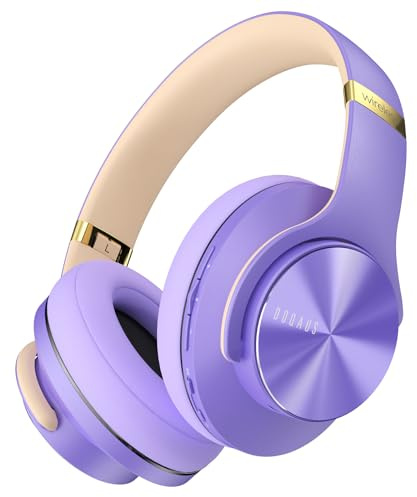 DOQAUS Hörlurar trådlösa Bluetooth Over-Ear 90 timmar, Bluetooth-hörlurar över örat, hörlurar trådlösa med 3 musiklägen, inbyggd mikrofon, mörklila