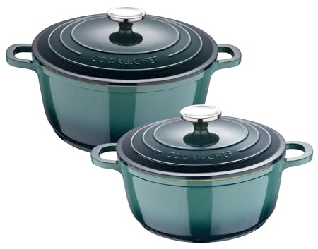 Bergner EXCALIBUR Cacerolas de Ø20 y Ø24cm-2,4L y 4,4L con tapas en Aluminio fundido en color Verde