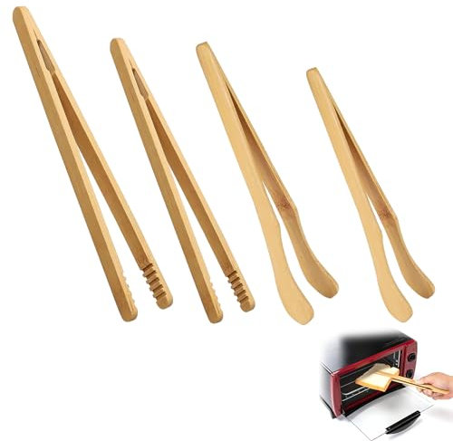 ZWWOGE Pinze di bambù,Pinza da Cucina Bambu,Pinze da cucina in legno,Toast in Legno pinze,Pinze per Barbecue,Riutilizzabili,Sala da pranzo,Servizio da tè,Tostapane,Buffet,Insalata,4pezzo