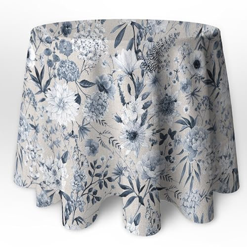 LaFábricadelasTelas - Falda o Ropa de Mesa Camilla Redonda Primavera Verano Loneta Estampada Flores algodón, Faldón Faldilla enagüilla (Gris-Azulado, 80 cm diámetro)