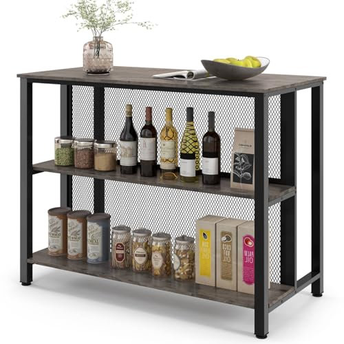 Barschrank mit 3 Etagen und offenen Regalen und verstellbaren Fußpolstern aus Metall für Zuhause, Kneipe, Bistro (grau)